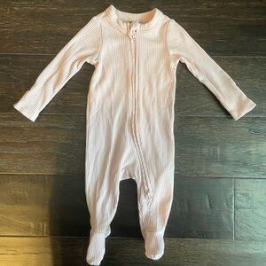 Pink Ribbed 2 way Zipper Footie 0-3 month